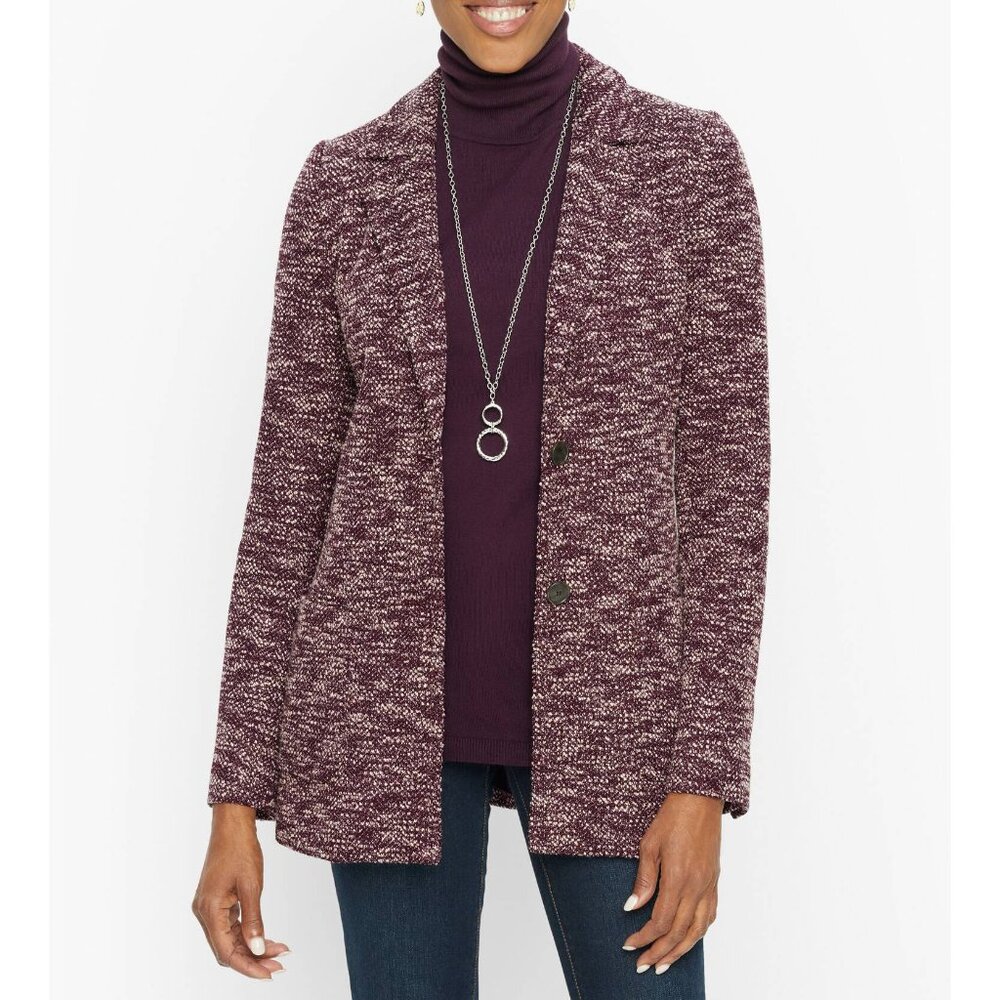 Talbots 18WP Woman Petite Melange Herringbone Blazer long-line jacket purple